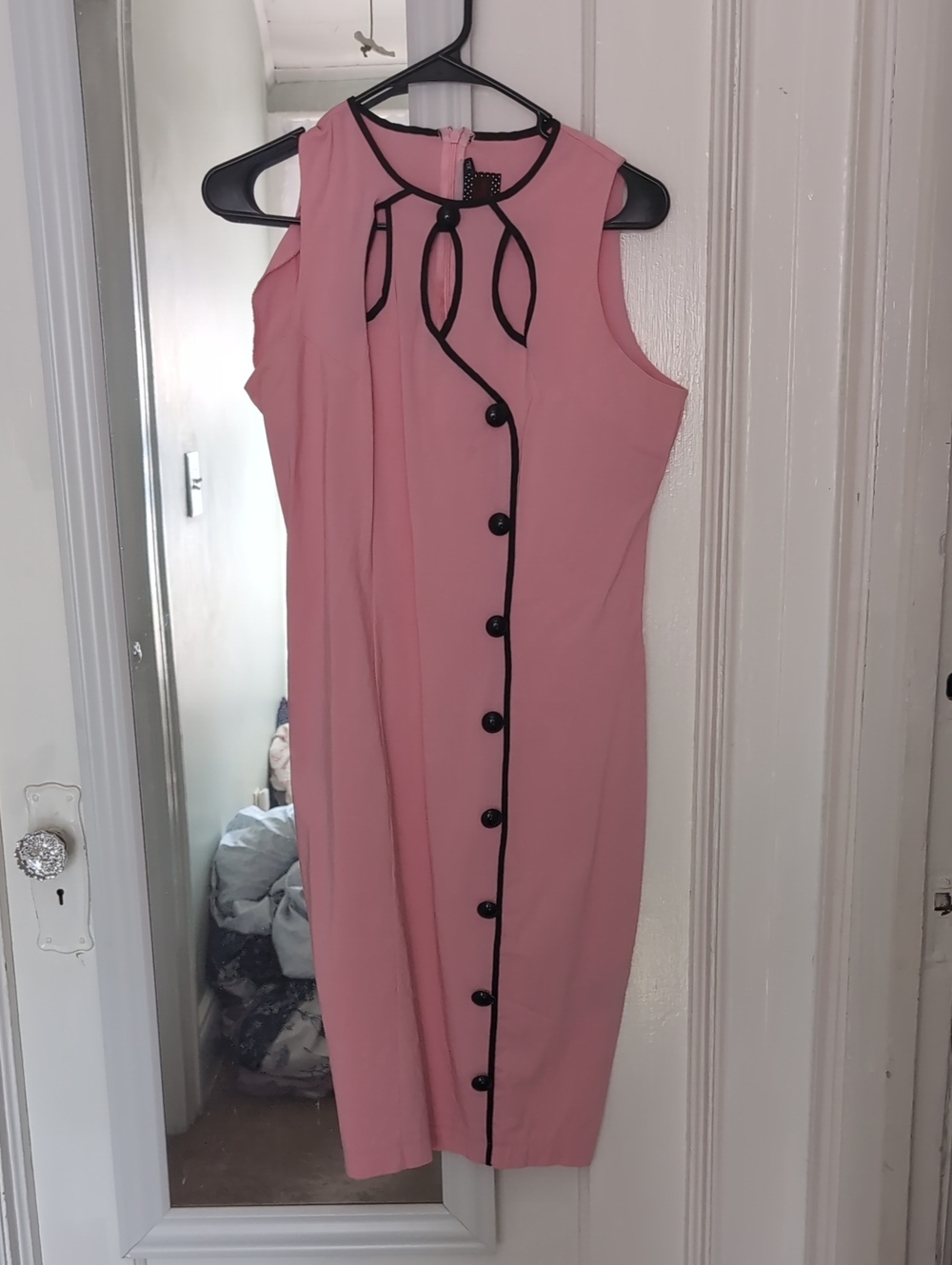 Voodoo Vixen XL Pinup Dress Pink Midi Dress with Black Trim
